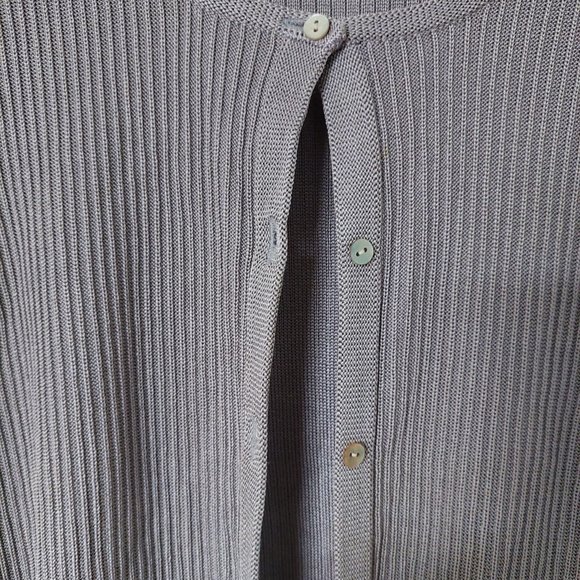 The Works Saks Fifth Avenue 100% Silk Cardigan Sweater, Silver Gray, Size L - Picture 4 of 6